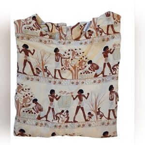 VINTAGE OSCAR de la Renta 100% Silk Top With Egyptian scene print.  Size Medium